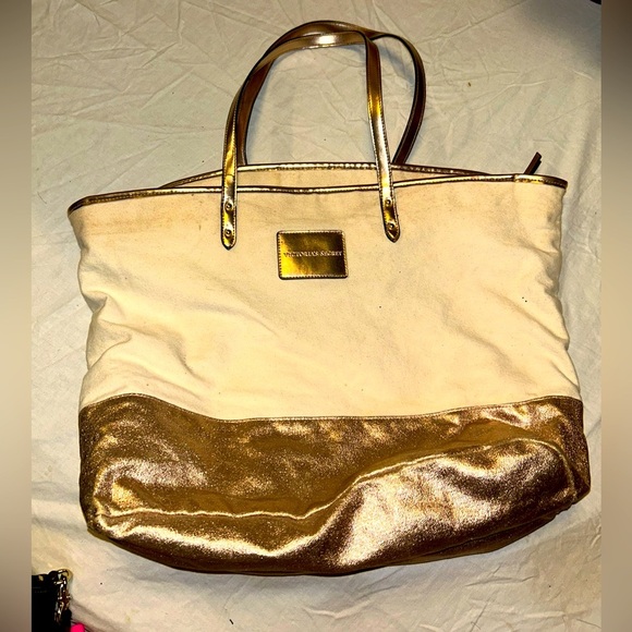 Victoria's Secret Gold and Cream Tote with Elegant Design - Picture 1 of 10